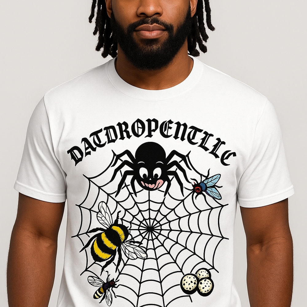 White Graphic Tee with Spider Web Design